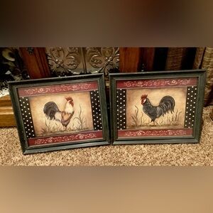 Rustic country Roosters Vintage framed set